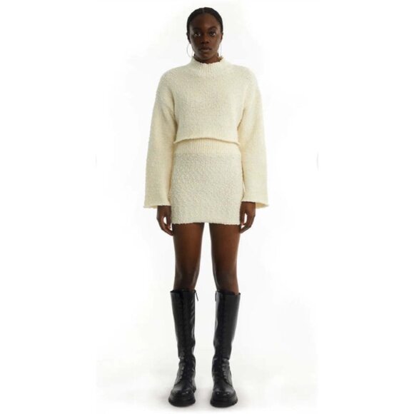 NEW Oval Square Dot Knit Sweater Mini Skirt Off White Small Elastic Waist Cream - Picture 2 of 12